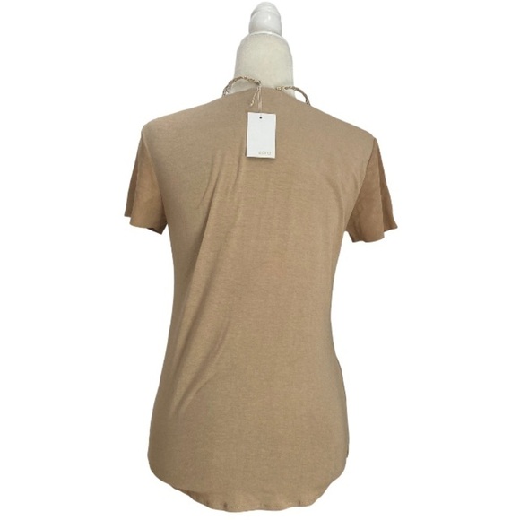 ECRU Clothing Suede Leather V Neck Short Sleeve Top NWT in Caramel Tan - Picture 7 of 8